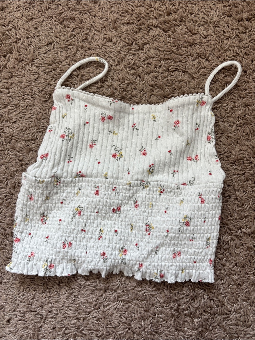 Cotton On White Floral Smocked Cami with Spaghetti Straps